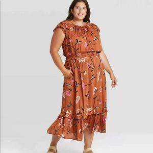 Plus Size Floral print flutter sleeve dress